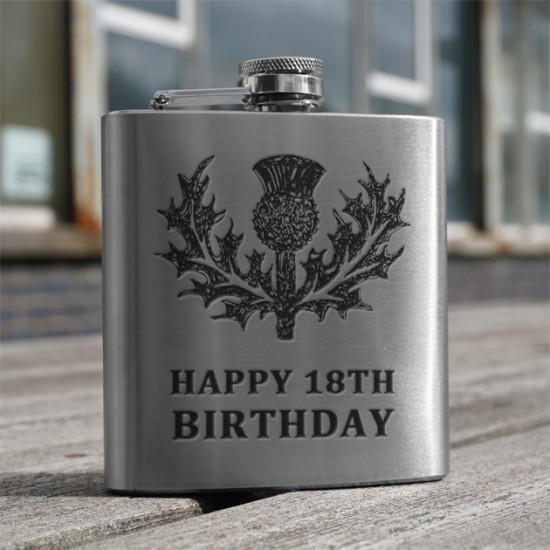 HF6 18 - 6oz Stainless Steel Hip Flask 'Happy 18th' HF6 18 - 6oz Stainless Steel Hip Flask 'Happy 18th'