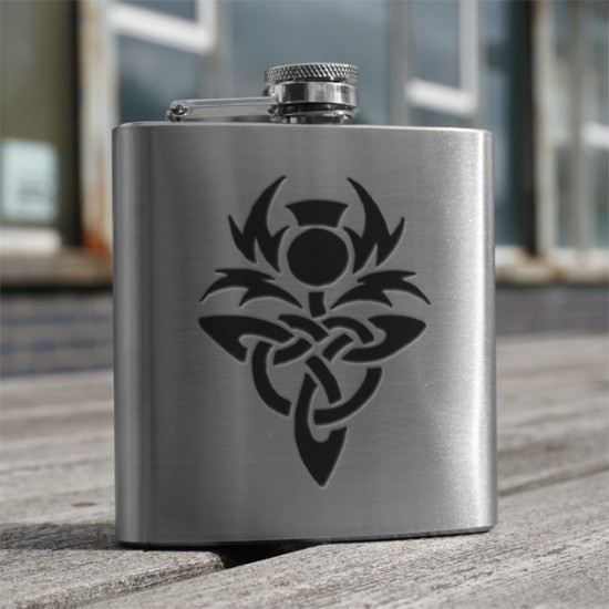 HF6 CT - 6oz Stainless Steel Hip Flask Celtic Thistle HF6 CT - 6oz Stainless Steel Hip Flask Celtic Thistle