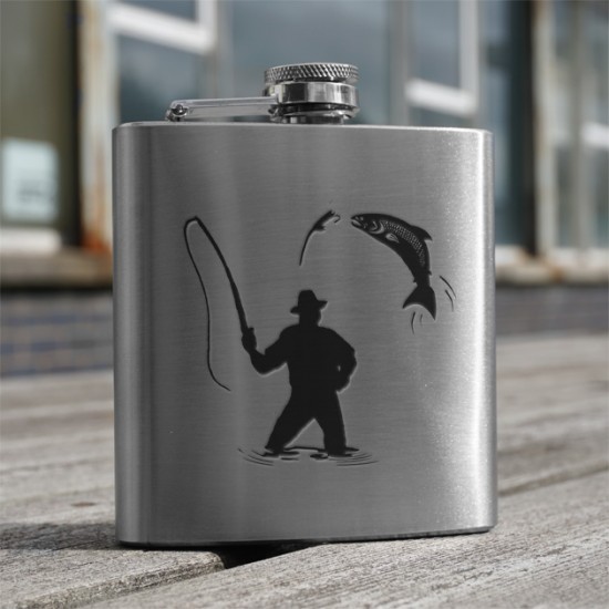 HF6 FM - 6oz Stainless Steel Hip Flask Fisherman HF6 FM - 6oz Stainless Steel Hip Flask Fisherman