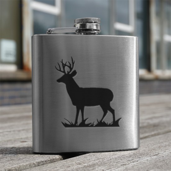 HF6 ST - 6oz Stainless Steel Hip Flask Stag HF6 ST - 6oz Stainless Steel Hip Flask Stag