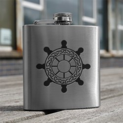 HF6 SW - 6oz Stainless Steel Hip Flask Ships Wheel