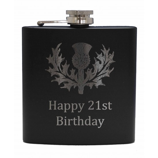 HF6 B 21 - 6oz Matt Black Hip Flask 'Happy 21st' HF6 B 21 - 6oz Matt Black Hip Flask 'Happy 21st'