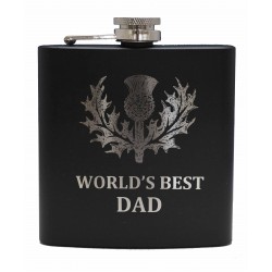 HF6 B BD - 6oz Matt Black Hip Flask 'Best Dad'