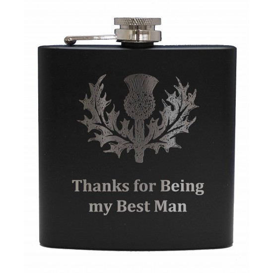 HF6 B BM - 6oz Matt Black Hip Flask 'Best Man' HF6 B BM - 6oz Matt Black Hip Flask 'Best Man'