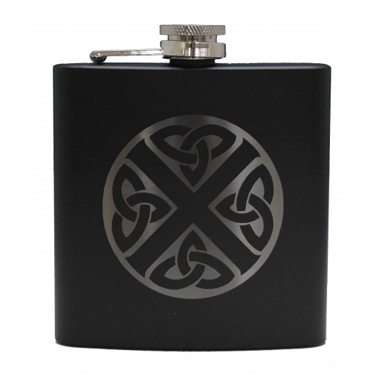 HF6 B CS - 6oz Matt Black Hip Flask Celtic Saltire