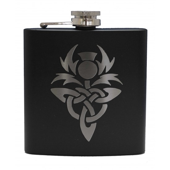 HF6 B CT - 6oz Matt Black Hip Flask Celtic Thistle HF6 B CT - 6oz Matt Black Hip Flask Celtic Thistle