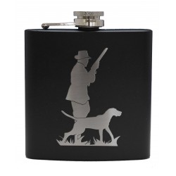 HF6 B HU - 6oz Matt Black Hip Flask Hunter