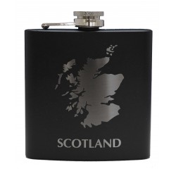 HF6 B SM - 6oz Matt Black Hip Flask Scotland Map