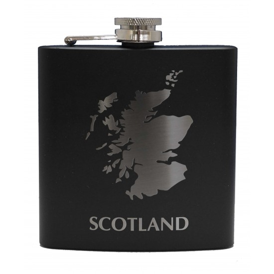 HF6 B SM - 6oz Matt Black Hip Flask Scotland Map HF6 B SM - 6oz Matt Black Hip Flask Scotland Map