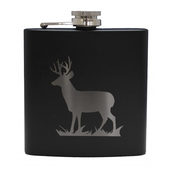 HF6 B ST - 6oz Matt Black Hip Flask Stag HF6 B ST - 6oz Matt Black Hip Flask Stag