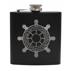 HF6 B SW - 6oz Matt Black Hip Flask Ships Wheel