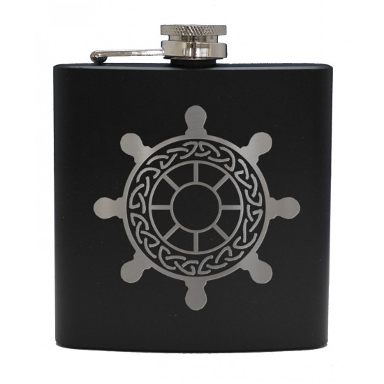 HF6 B SW - 6oz Matt Black Hip Flask Ships Wheel HF6 B SW - 6oz Matt Black Hip Flask Ships Wheel