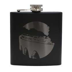 HF6 B TR - 6oz Matt Black Hip Flask Steam Train