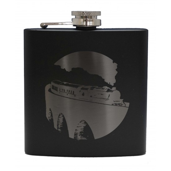 HF6 B TR - 6oz Matt Black Hip Flask Steam Train HF6 B TR - 6oz Matt Black Hip Flask Steam Train