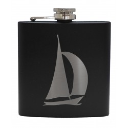 HF6 B YA - 6oz Matt Black Hip Flask Yacht