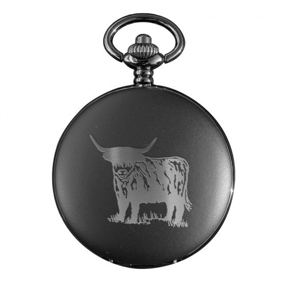 PW1B HC - Highland Cow Matt Black Pocket Watch PW1B HC - Highland Cow Matt Black Pocket Watch